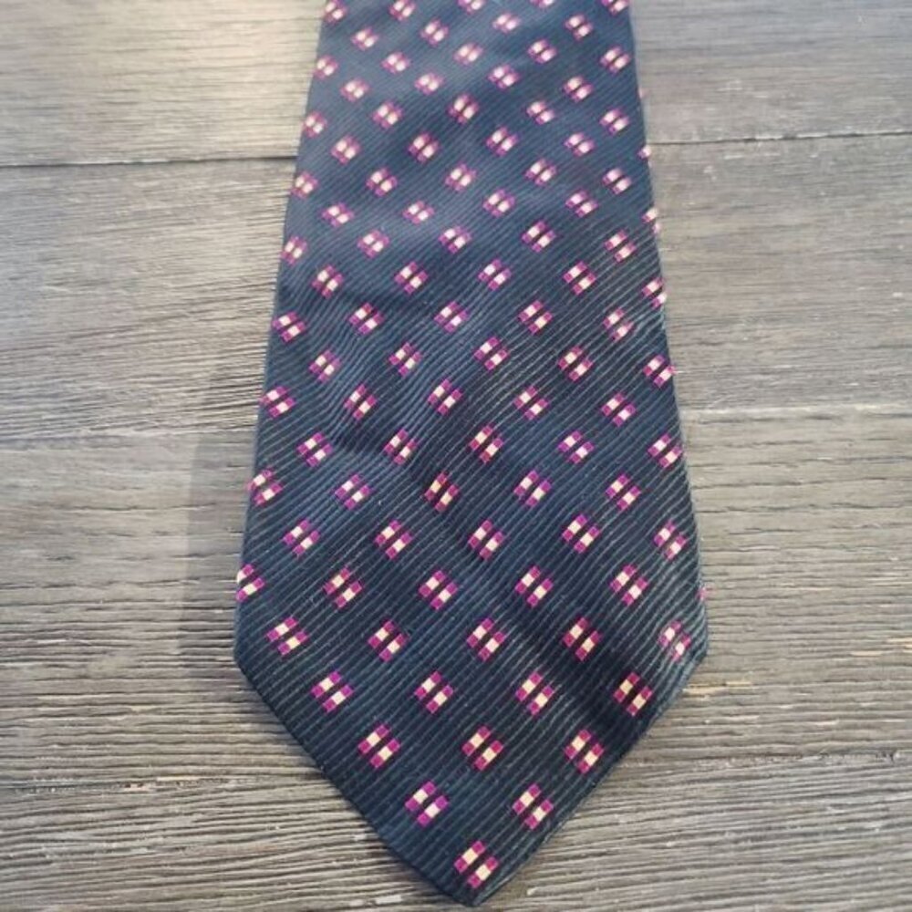 Vintage Lanvin New York Paris Silk Black Geometric Pink Neck Tie Wedding Date